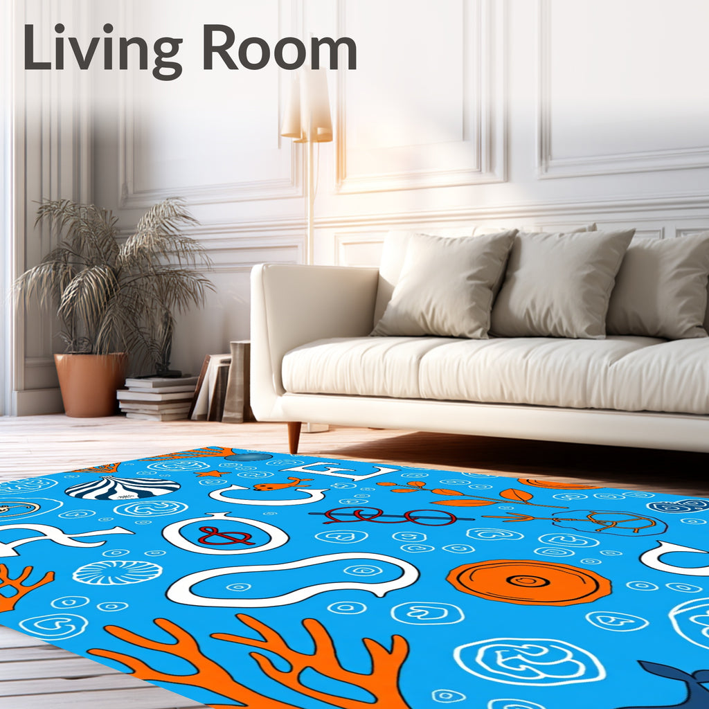 Ocean Orange Sealife Alphabet Collage Rug