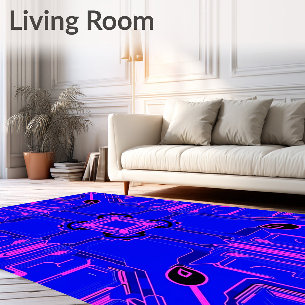 Electric Blue Pink Circuit Board Rug