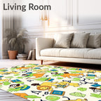 Whimsical Yellow Animals and Letters Rug