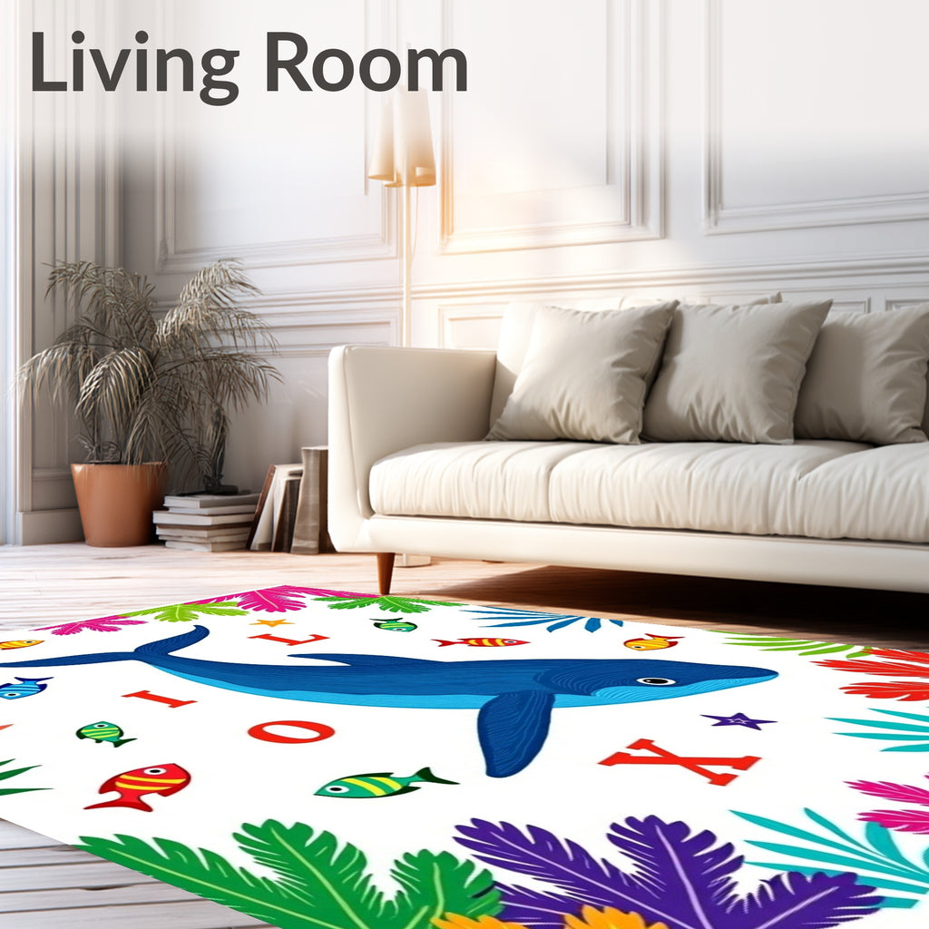 Blue Whale Tropical Fish Coral Reef Rug