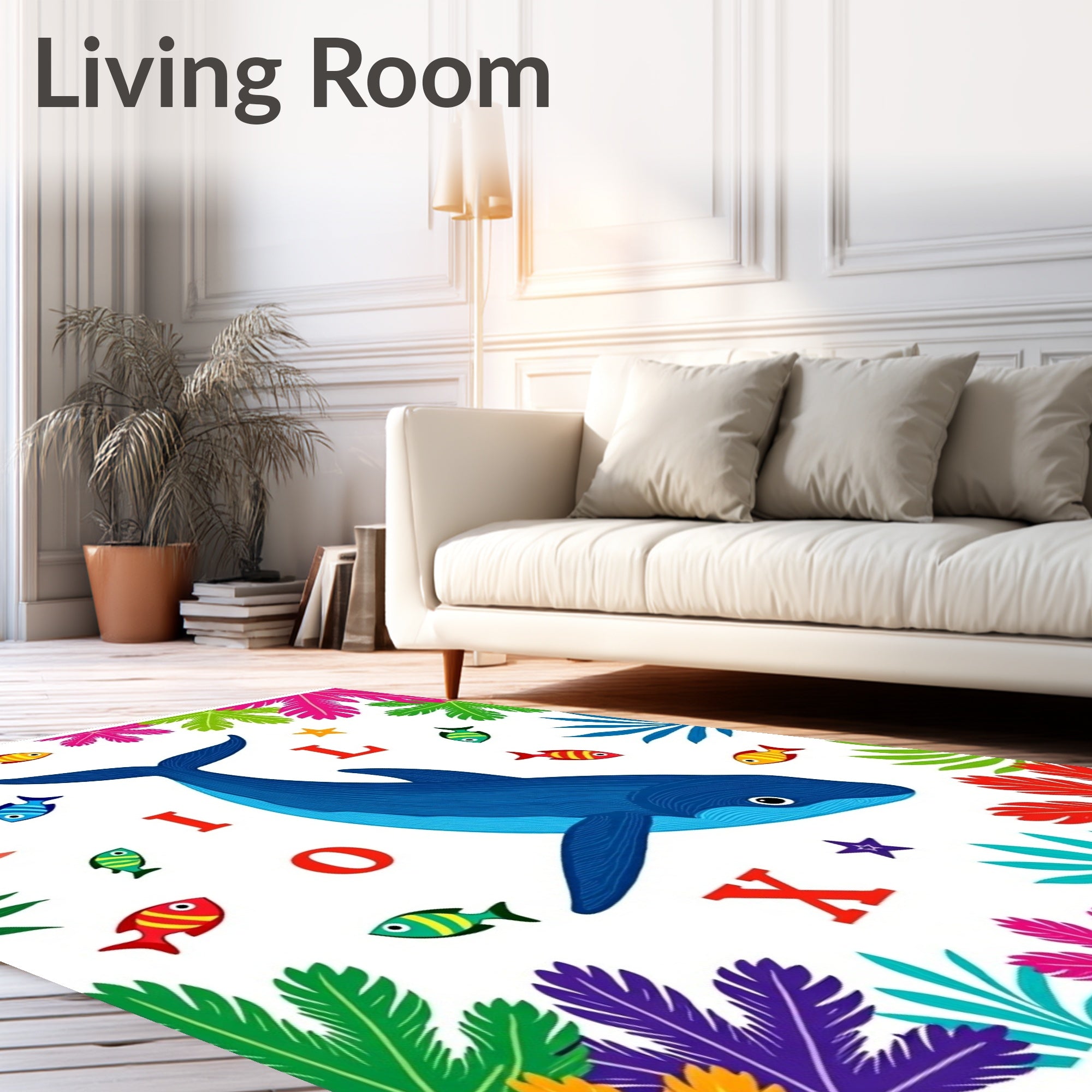 Blue Whale Tropical Fish Coral Reef Rug