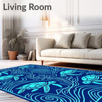 Aquatic Blue Sea Turtle Swirl Rug
