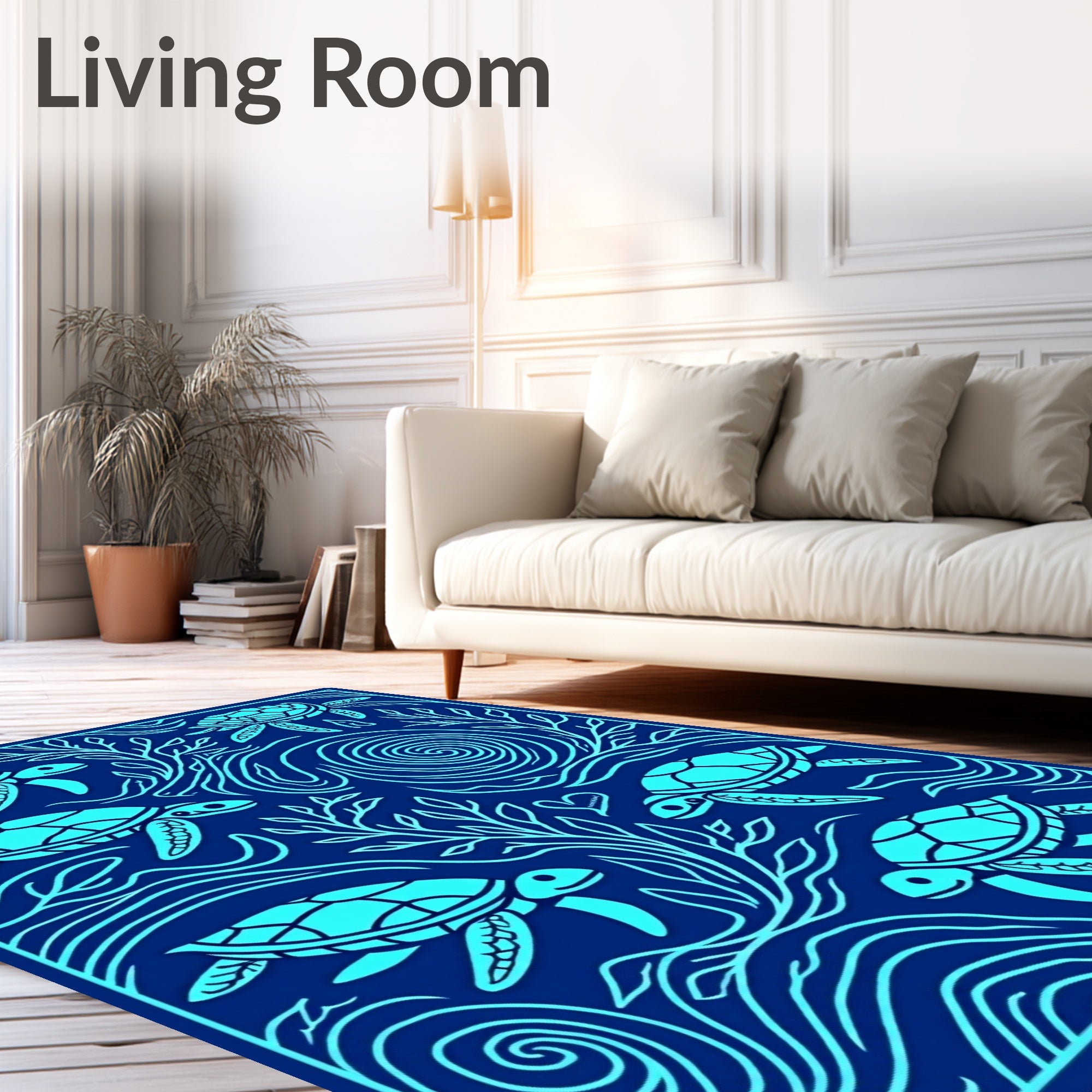 Aquatic Blue Sea Turtle Swirl Rug