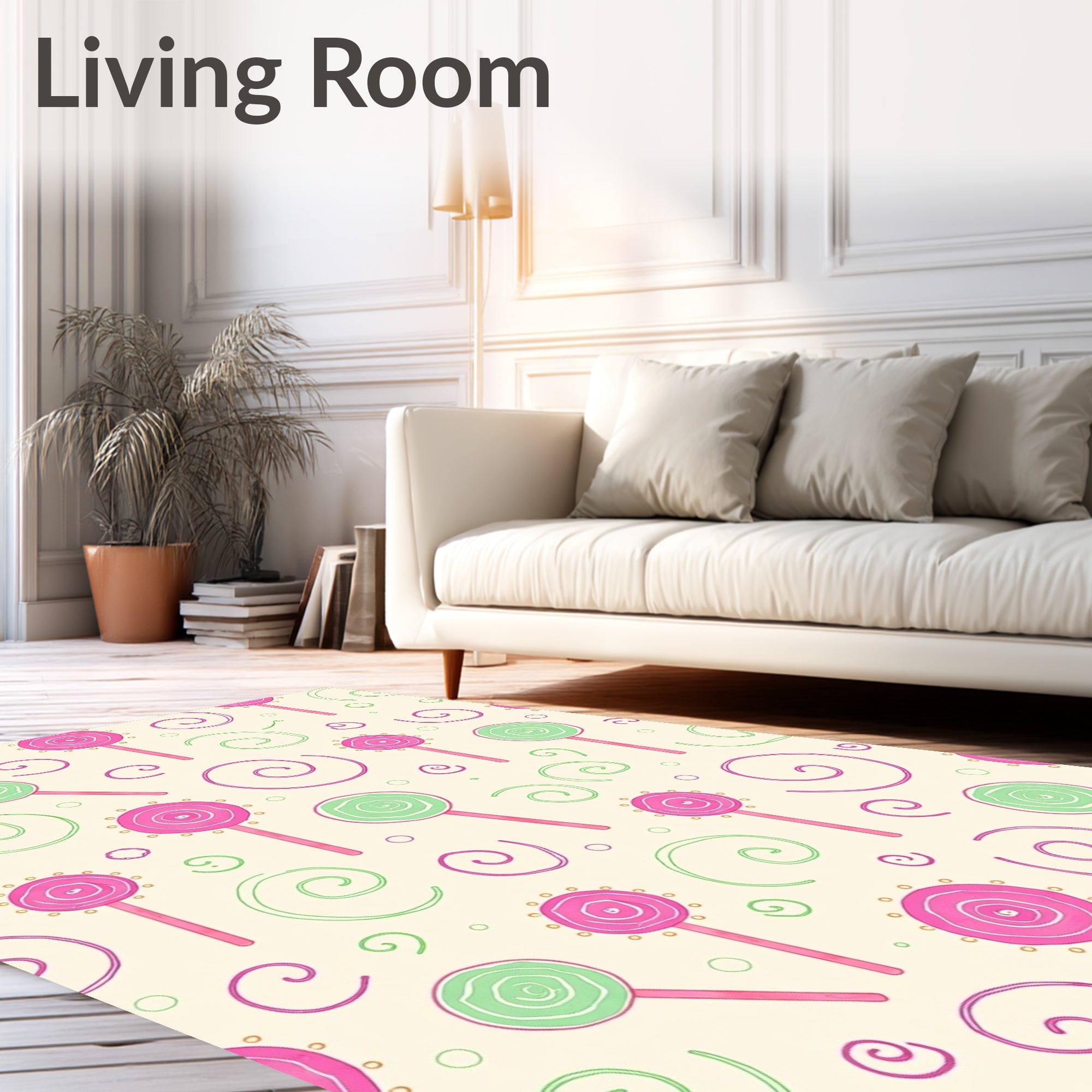 Whimsical Pink Green Swirl Lollipop Rug