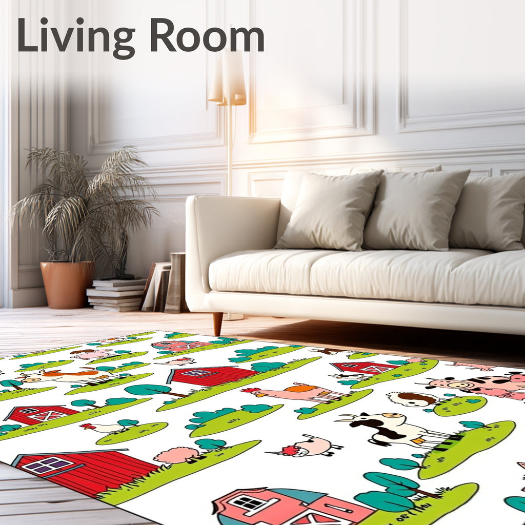 Whimsical Farm Animals Barn Landscape Rug