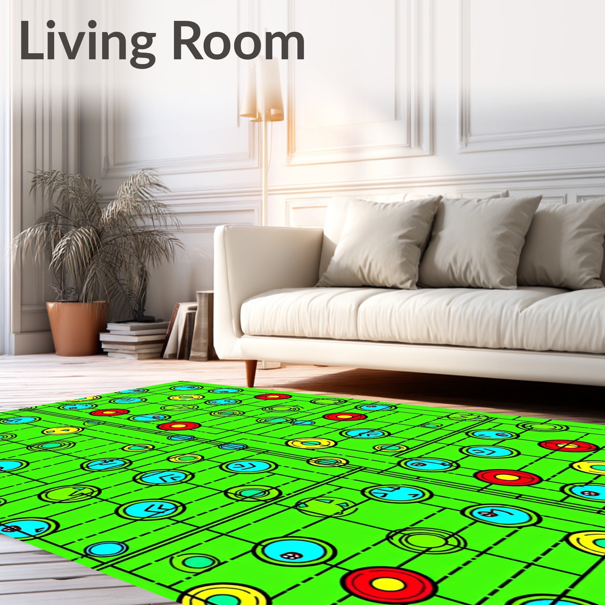 Retro Green Geometric Circles Rug