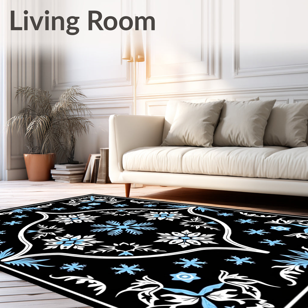 Black White Ice Flower Nova Rug