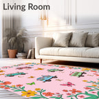 Pink Floral Whimsical Butterfly Train Rug