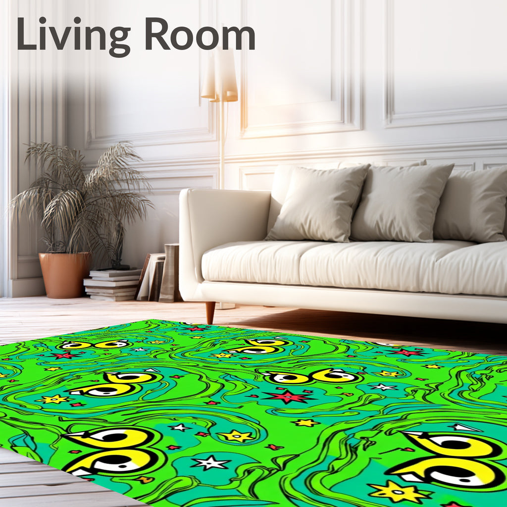 Vibrant Yellow Eyes Swirl Stars Rug