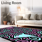 Retro Teal Pink Swirls Rug
