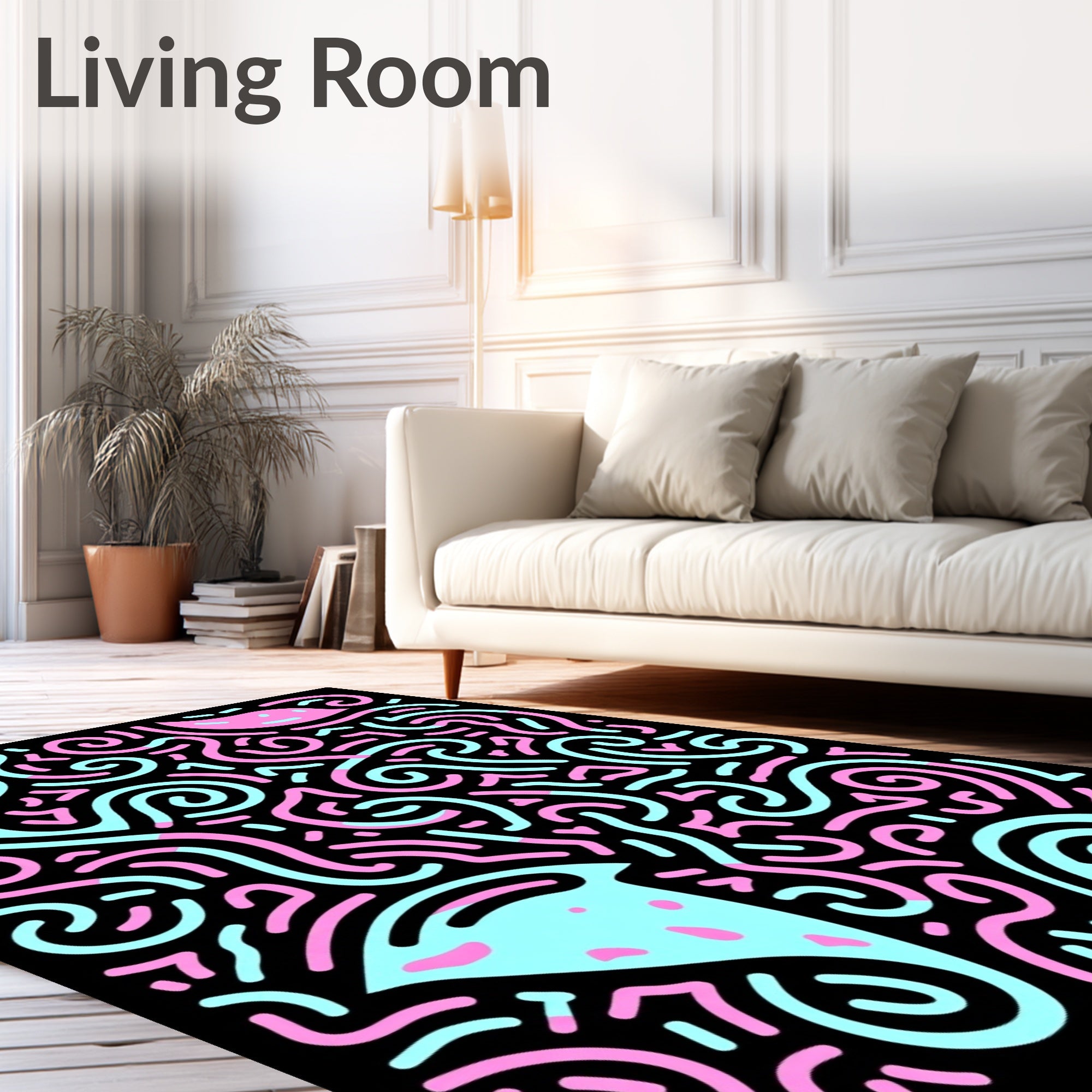 Retro Teal Pink Swirls Rug