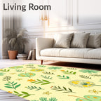Whimsical Yellow Leafy Botany Collage Rug