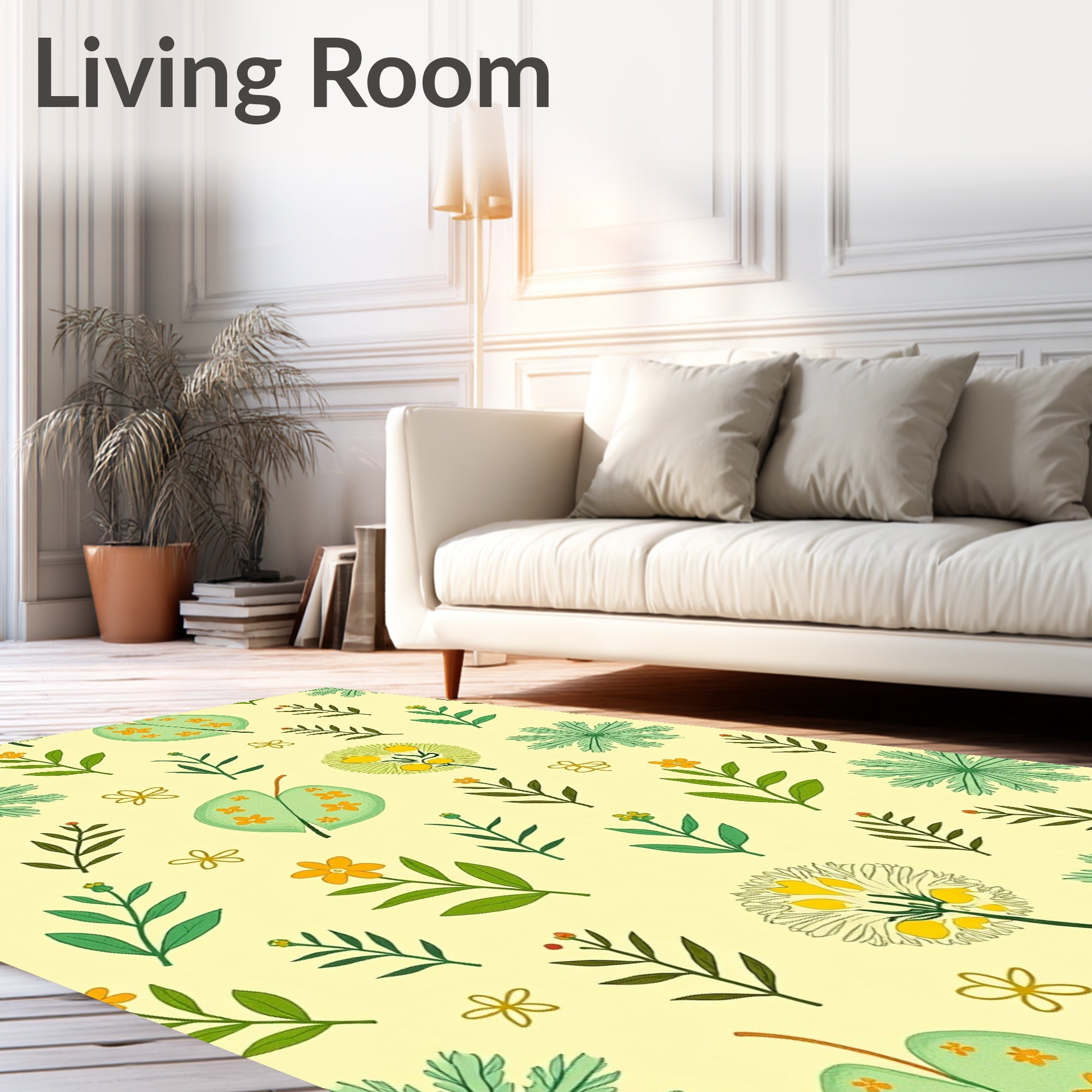 Whimsical Yellow Leafy Botany Collage Rug