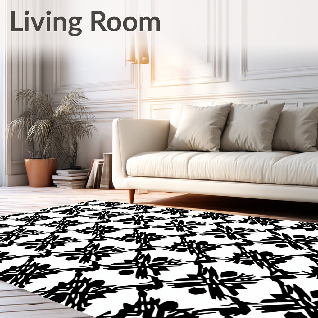 Black White Abstract Geometric Square Rug