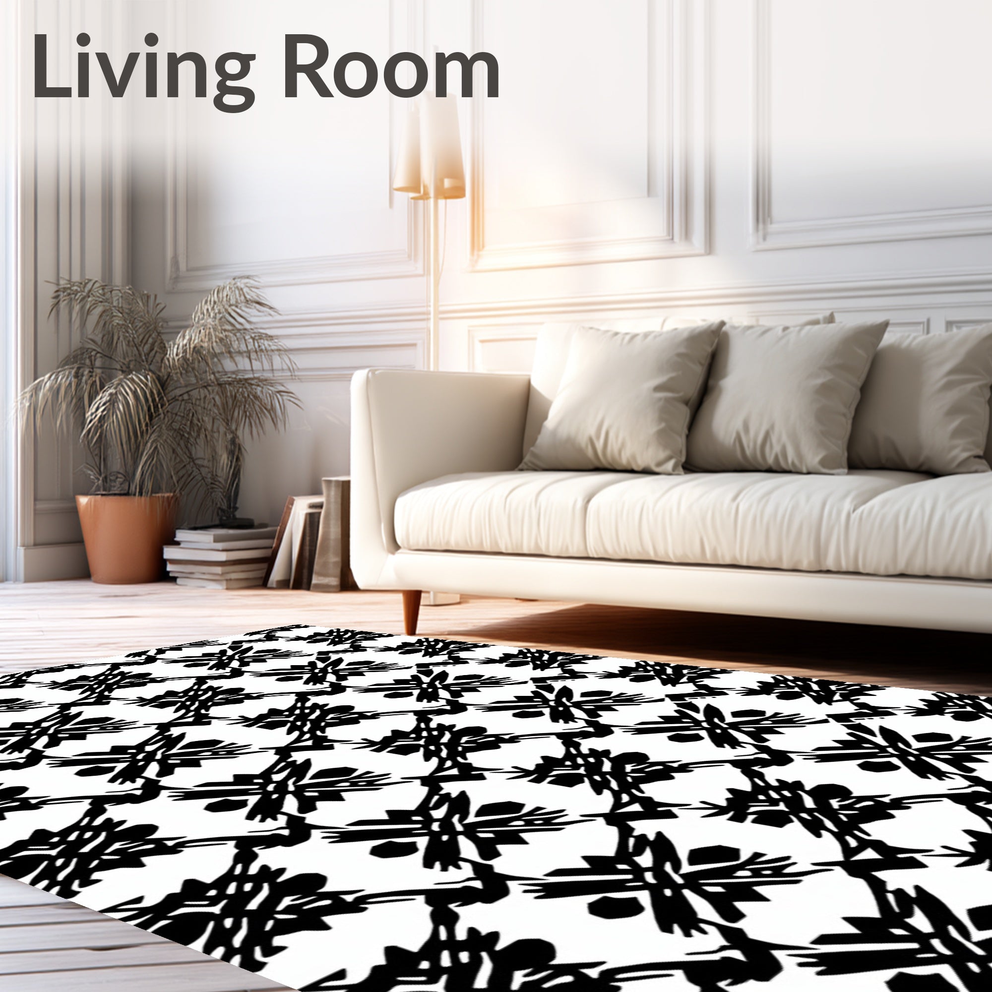 Black White Abstract Geometric Square Rug
