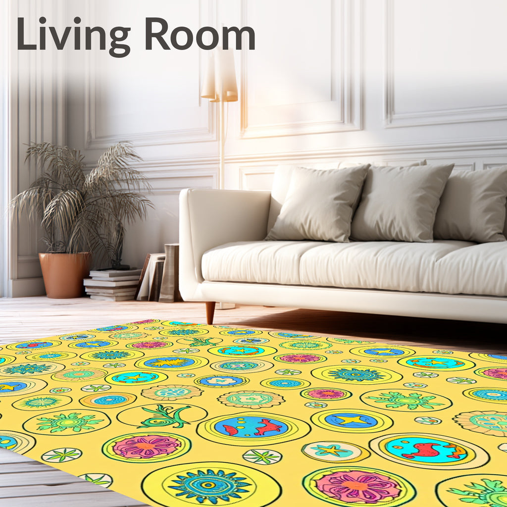 Whimsical Sunny Yellow Circle Collage Rug