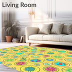 Whimsical Sunny Yellow Circle Collage Rug