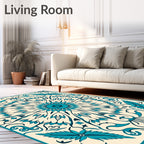 Teal Feathered Floral Sunburst Rug