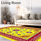 Vibrant Yellow Red Floral Medallion Rug