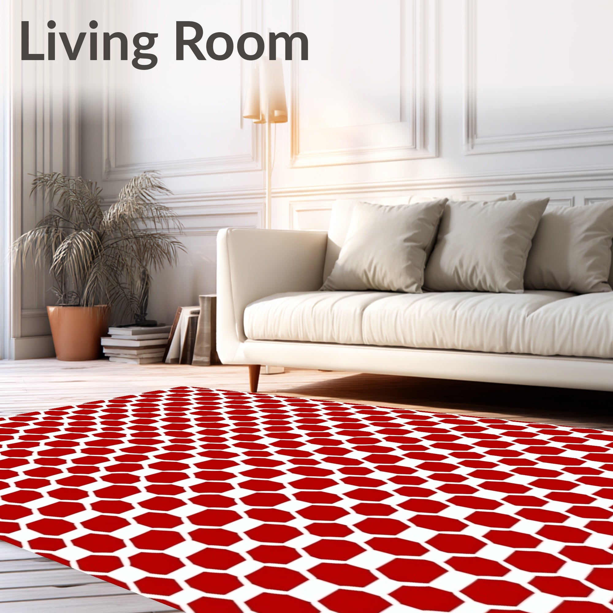Vibrant Crimson Hexagonal Grid Rug