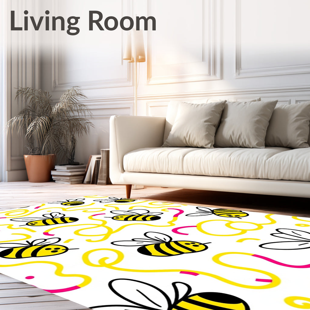Playful Yellow Bee Swirls Rug