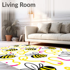 Playful Yellow Bee Swirls Rug