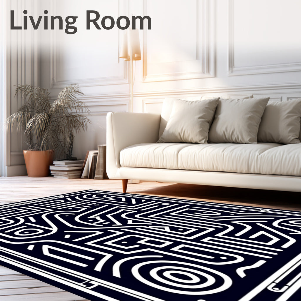 Navy White Labyrinth Lines Rug