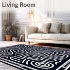 Navy White Labyrinth Lines Rug