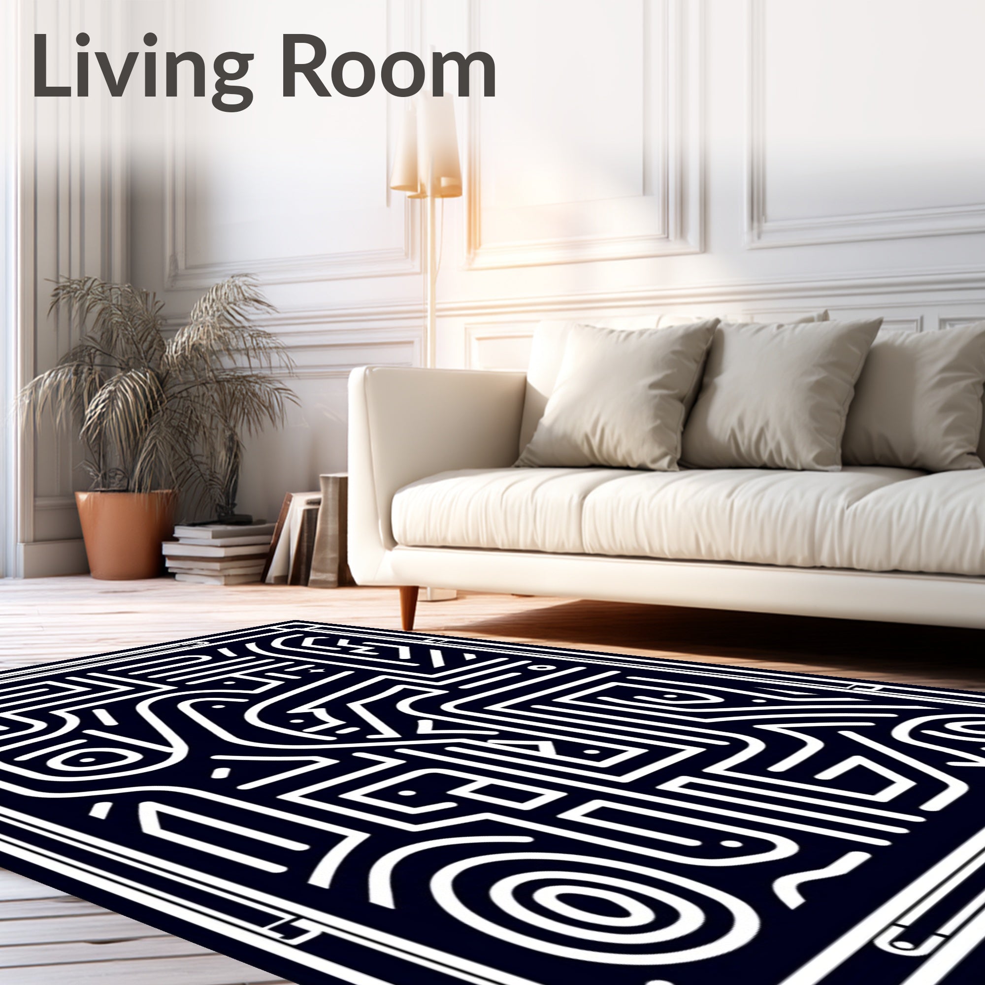 Navy White Labyrinth Lines Rug