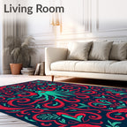 Crimson Teal Kraken Foliage Rug