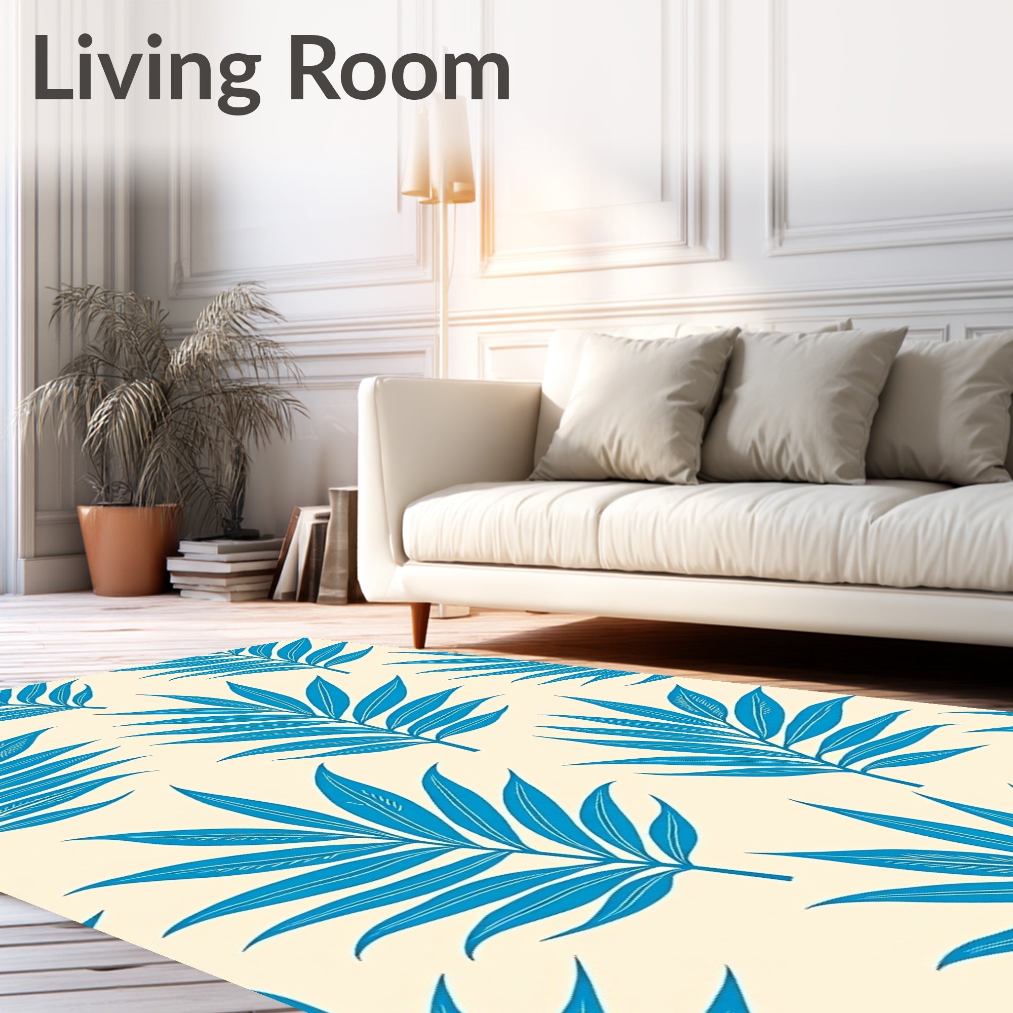 Bright Blue Tropical Leaf Repeat Rug