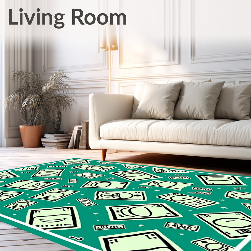 Emerald Green Cartoon Money Faces Rug