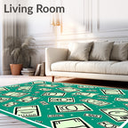 Emerald Green Cartoon Money Faces Rug