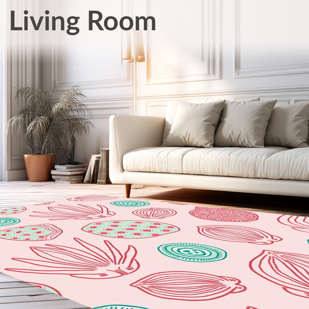 Pink Teal Red Organic Botanical Collage Rug