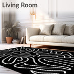 Bold Black White Abstract Swirls Rug