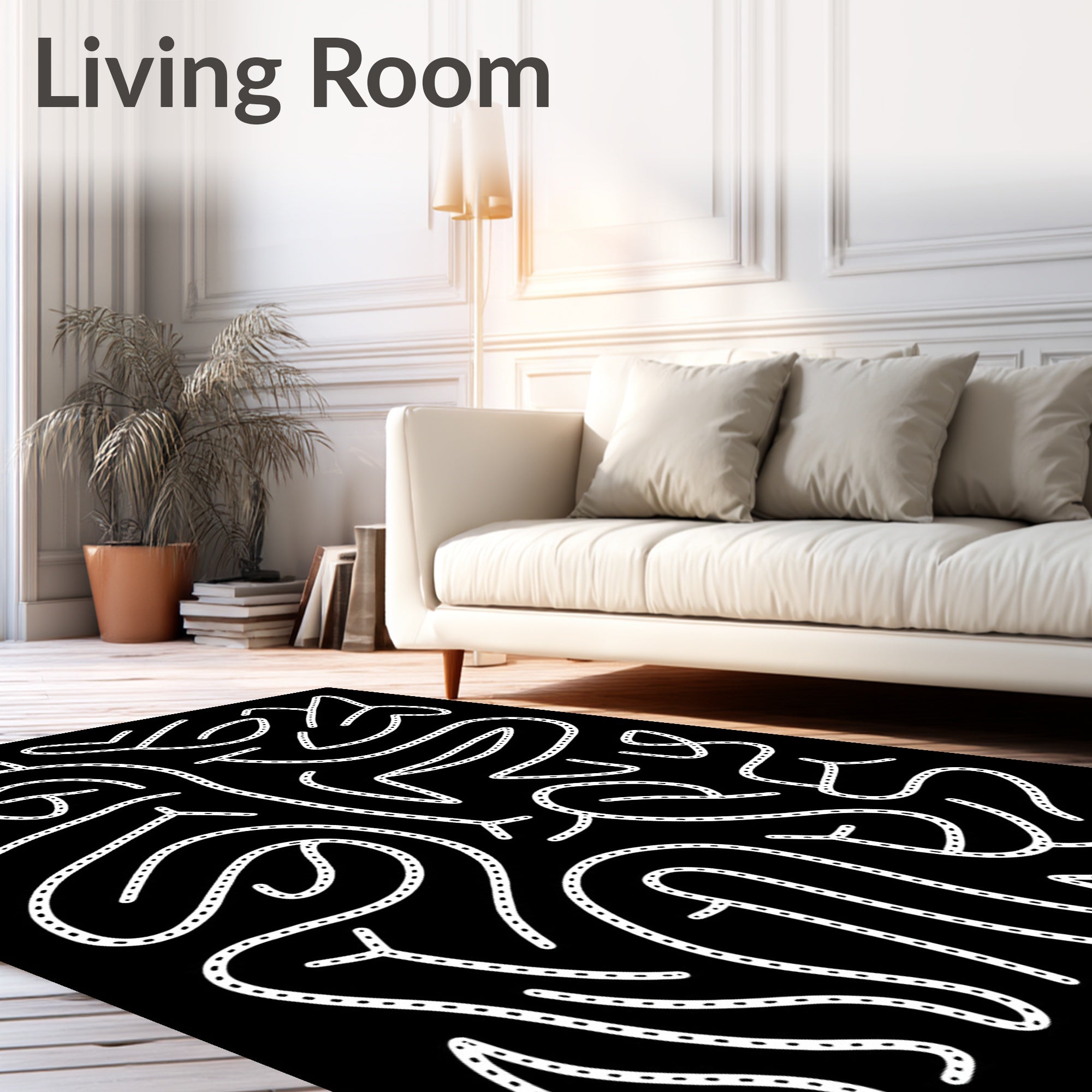 Bold Black White Abstract Swirls Rug