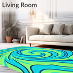 Vibrant Lime Blue Swirl Abstract Rug