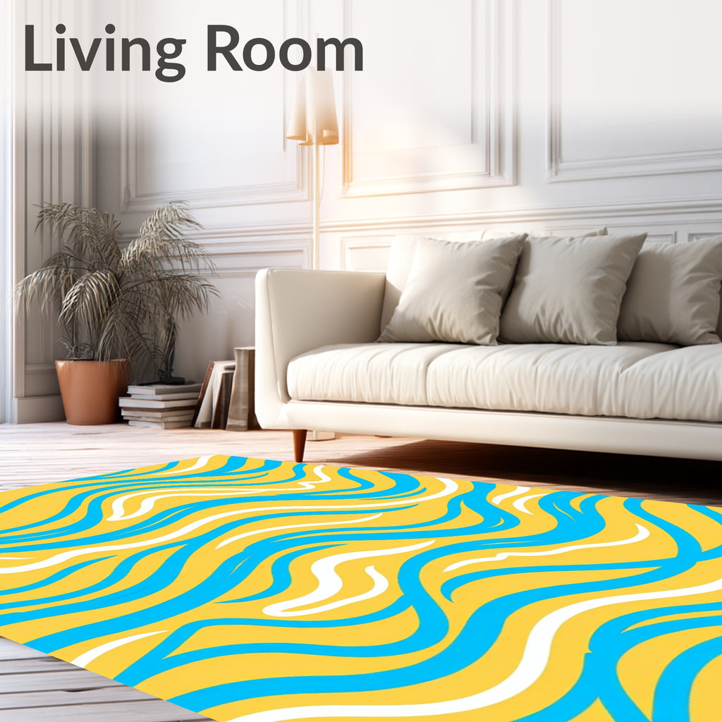 Sunny Yellow Blue White Wavy Stripes Rug