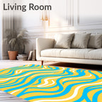 Sunny Yellow Blue White Wavy Stripes Rug