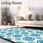 Aqua Blue Floral Medallion Circular Rug