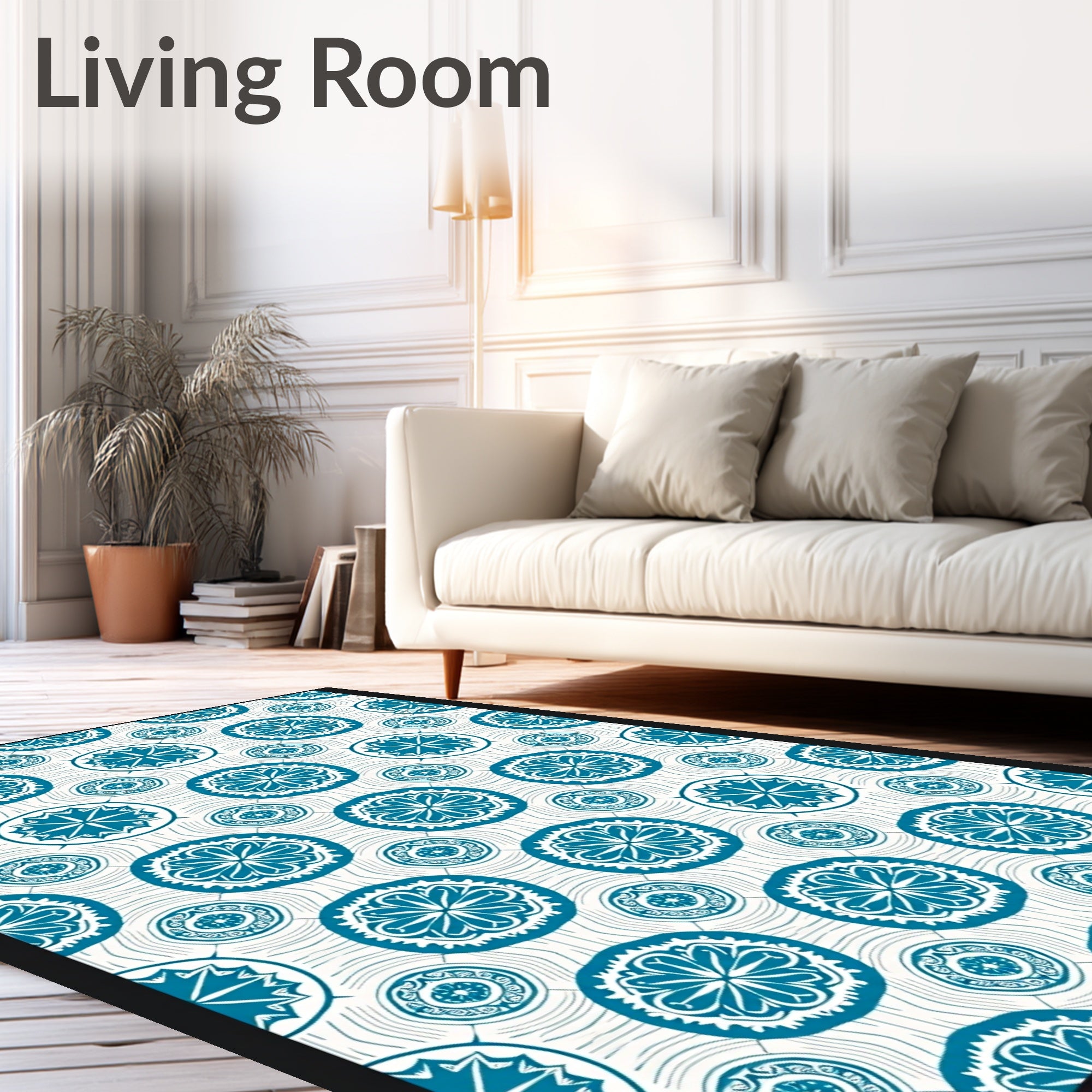 Aqua Blue Floral Medallion Circular Rug