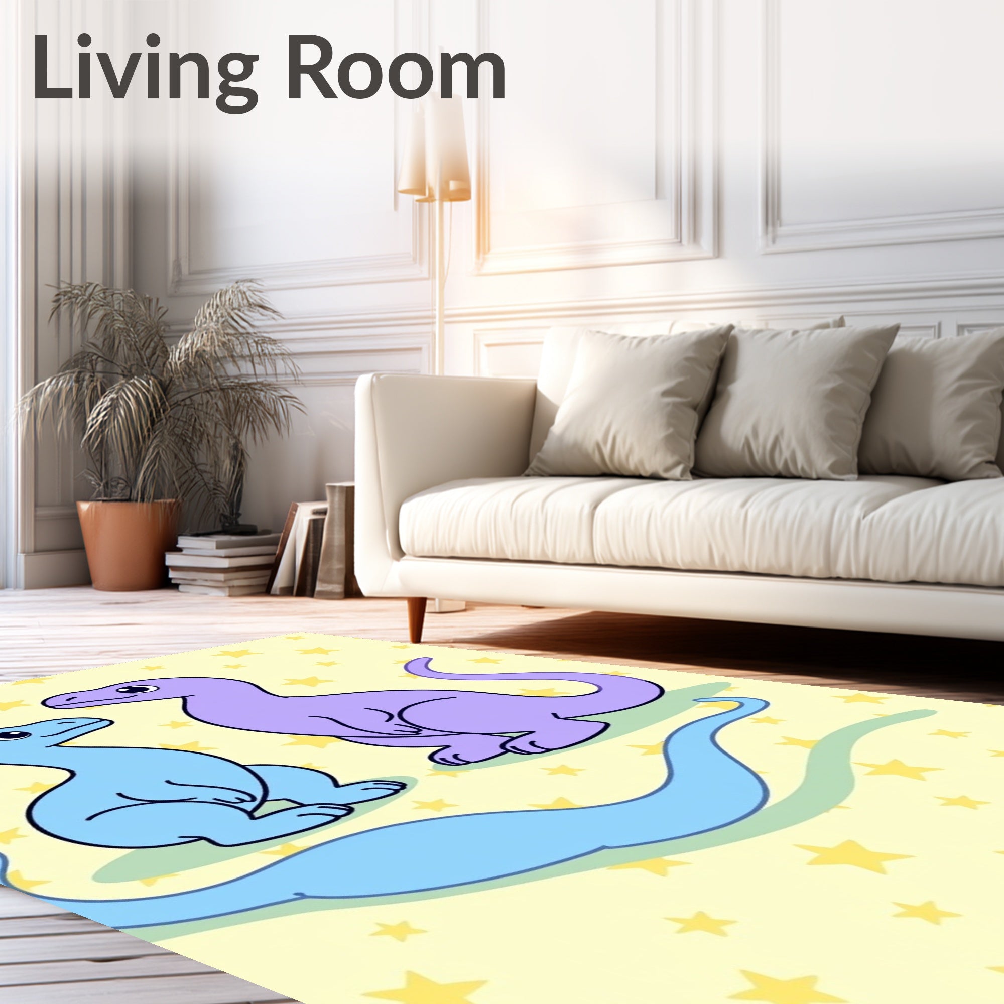 Whimsical Blue Purple Dinosaur Stars Rug