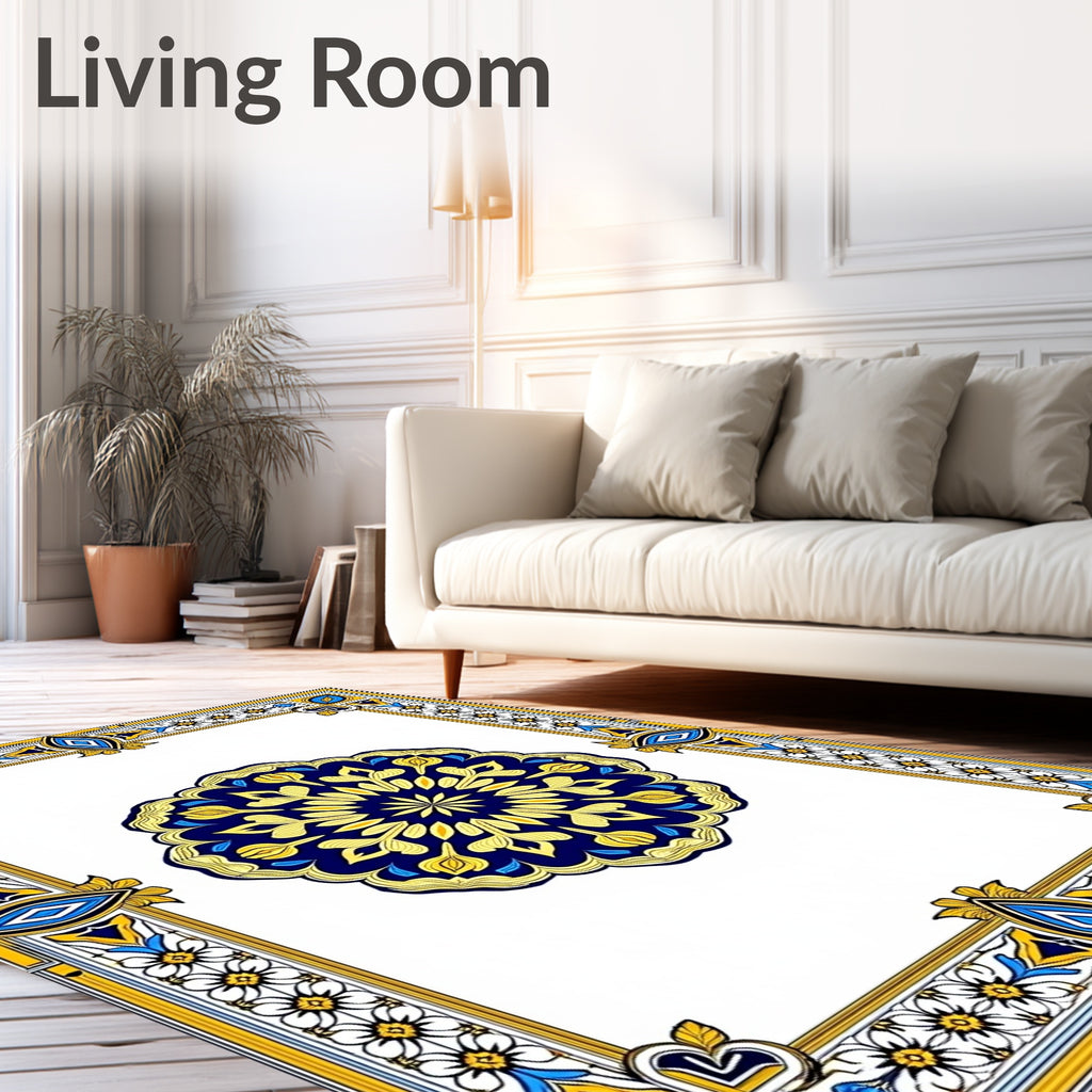 Royal Blue Golden Mandala Frame Rug