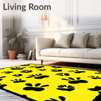 Bright Yellow Black Paw Prints Scatter Rug