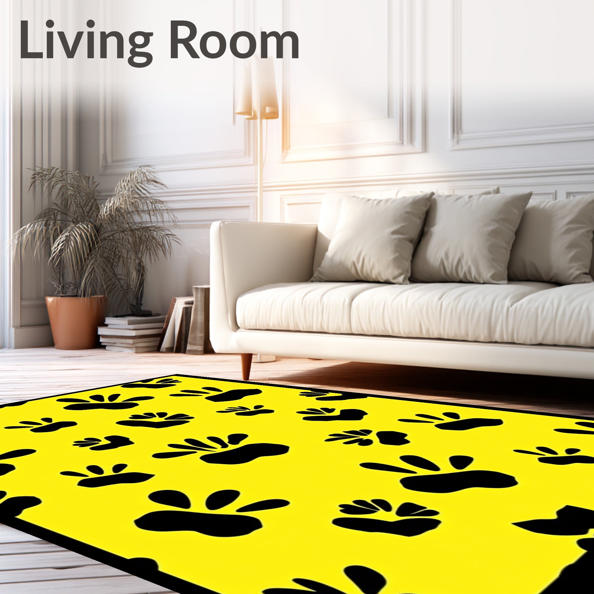 Bright Yellow Black Paw Prints Scatter Rug