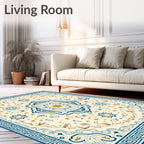 Ornate Teal and Gold Medallion Rug