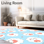 Kawaii White Bunny Clouds Pink Hearts Rug