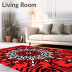 Bold Red Black Floral Starburst Rug