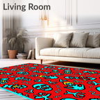 Red Turquoise Skull Skeleton Graffiti Rug