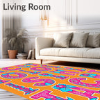 Vibrant Pink Blue Floral Alphabet Art Rug